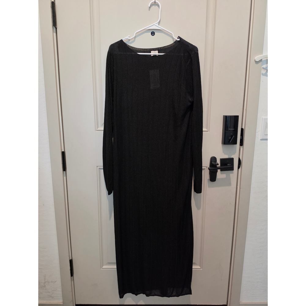 A New Day Plisse Midi Dress Womens XL Black NEW Long Sleeve Column Boat Neck - Picture 3 of 9